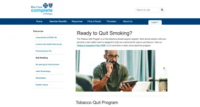 Screenshot of Blue Cross Complete of Michigan: Tobacco Quit Program