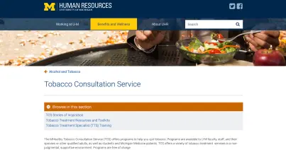 Screenshot of University of Michigan Tobacco Consultation Service